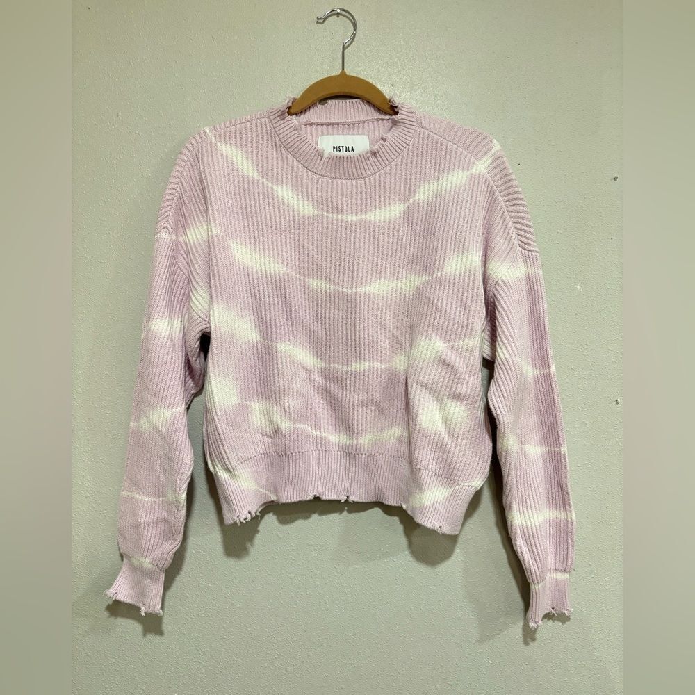 Pistola Eva Distressed Tie-Dye Sweater Lavender White Cropped XS
